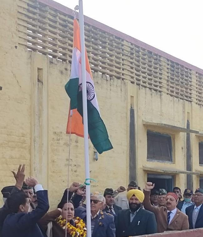 'ABPSSP celebrates Republic Day at Akhnoor, Flag hoisting done by Kargil War VeerNari Smt Sharda Devi ji '